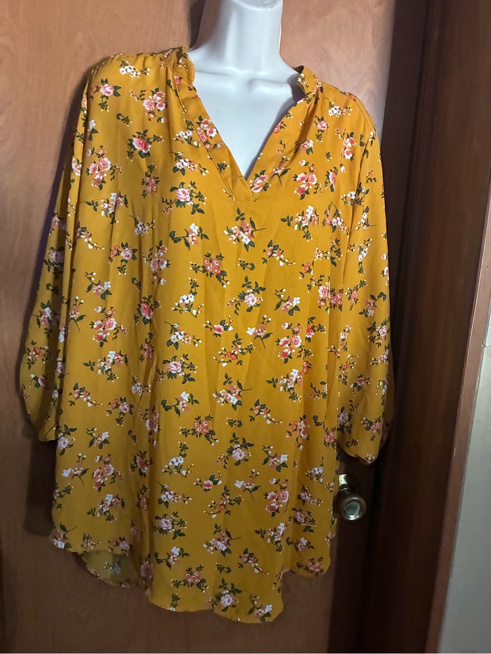 Mustard Floral V-Neck Women's Dress